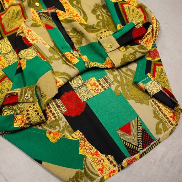 Vintage 70s SIMEON Crazy Cool Pattern Button Up Blouse Shirt Large - Picture 3 of 9